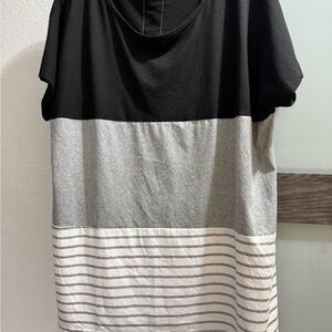 SHEIN Curve White and Gray Striped Lace Top